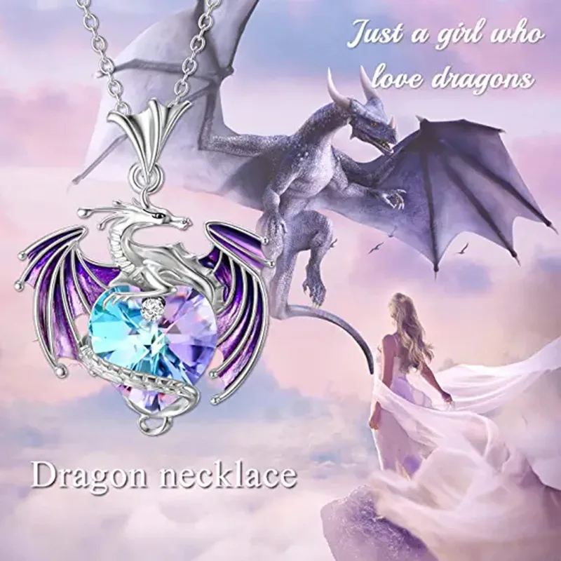 Fashion Jewelry Birth Stone Dragon Necklace For Girls Heart Crystal Dazling Colorful Exquisite Pendant Necklace Birthday Gift