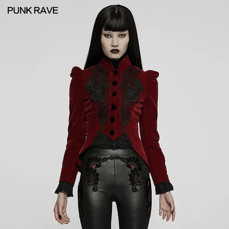 

PUNK RAVE Women's Gothic Weft Velvet Jacket Exquisite Lace Decoration Fashion Warm Coats Women Clothes Spring/Autumn Outerwear