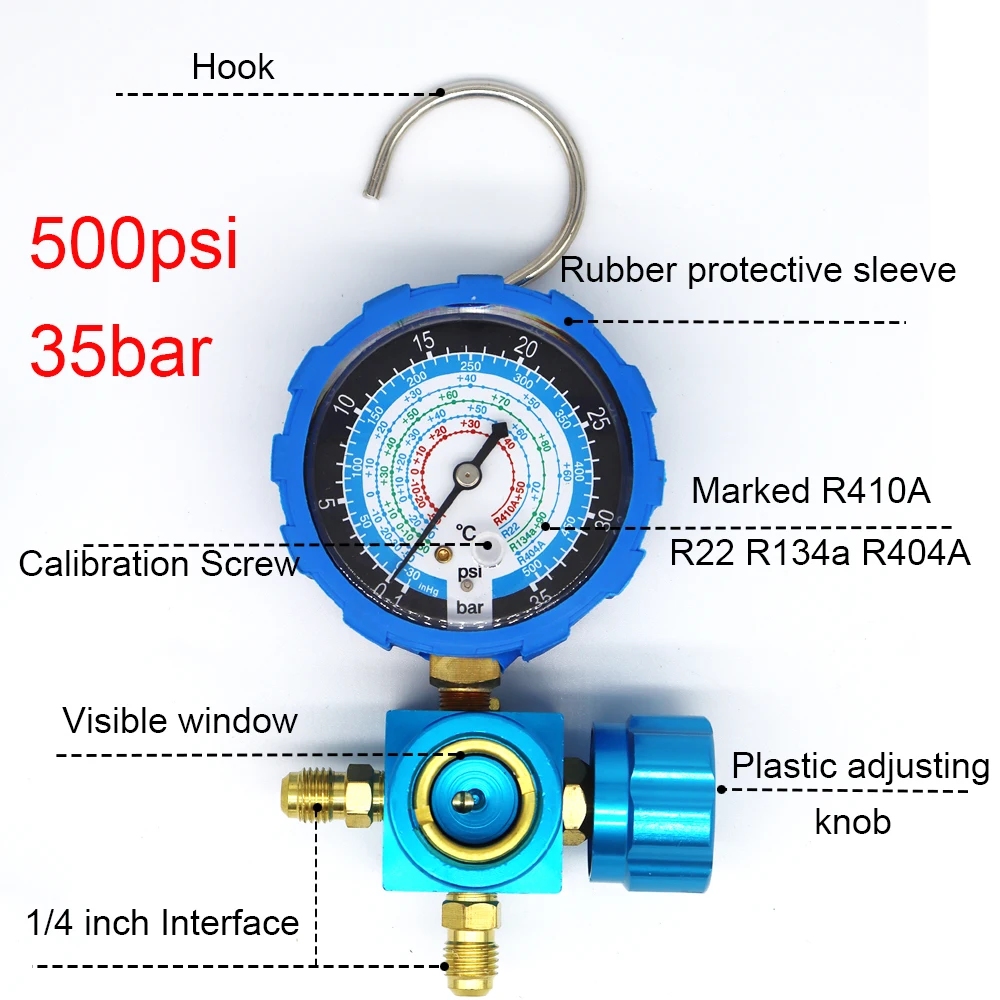 Air Condition Manifold Gauge for R22/R410A/R134A/R404A High and Low Pressure A/C Refrigeration Tool with Sight Glass