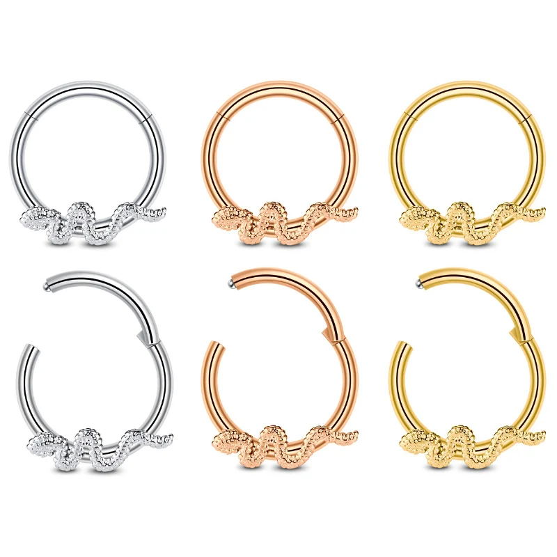 Surgical Steel Snake Moon Nose Rings Body Clips Hoop 16G Tragus Septum Cartilage Piercing Jewelry For Women Men Girl Gift image 2