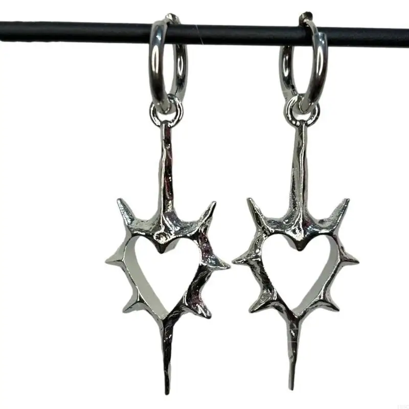 195C Gothic Thorn Heart Hoop Earrings Fashion Huggie Earrings Unisex Jewelry