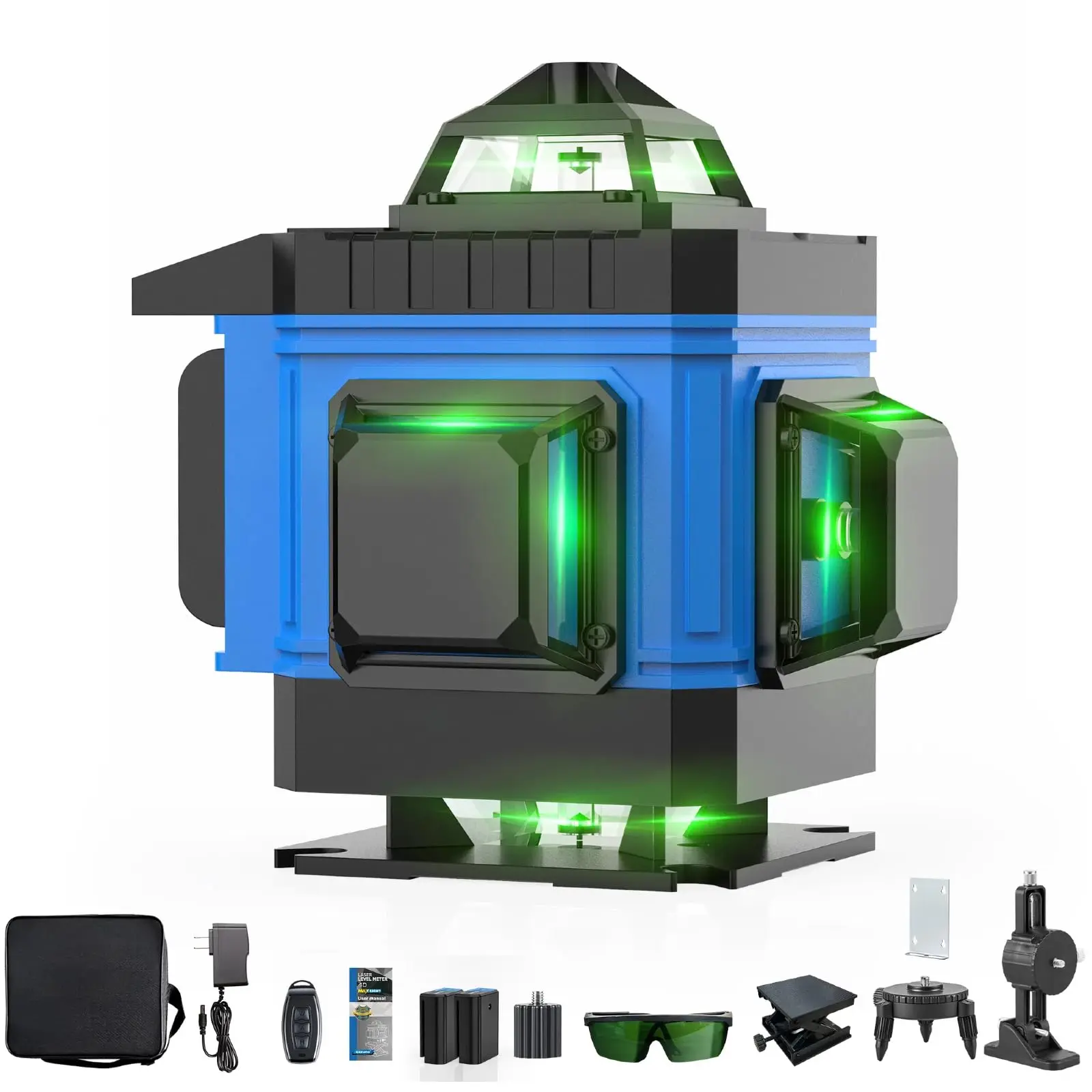 

4D лазерный уровень 360, самовыравнивающийся зеленый луч с ЖК-экраном, лазерный выравниватель 4x360, перезаряжаемая батарея и магнитное основание