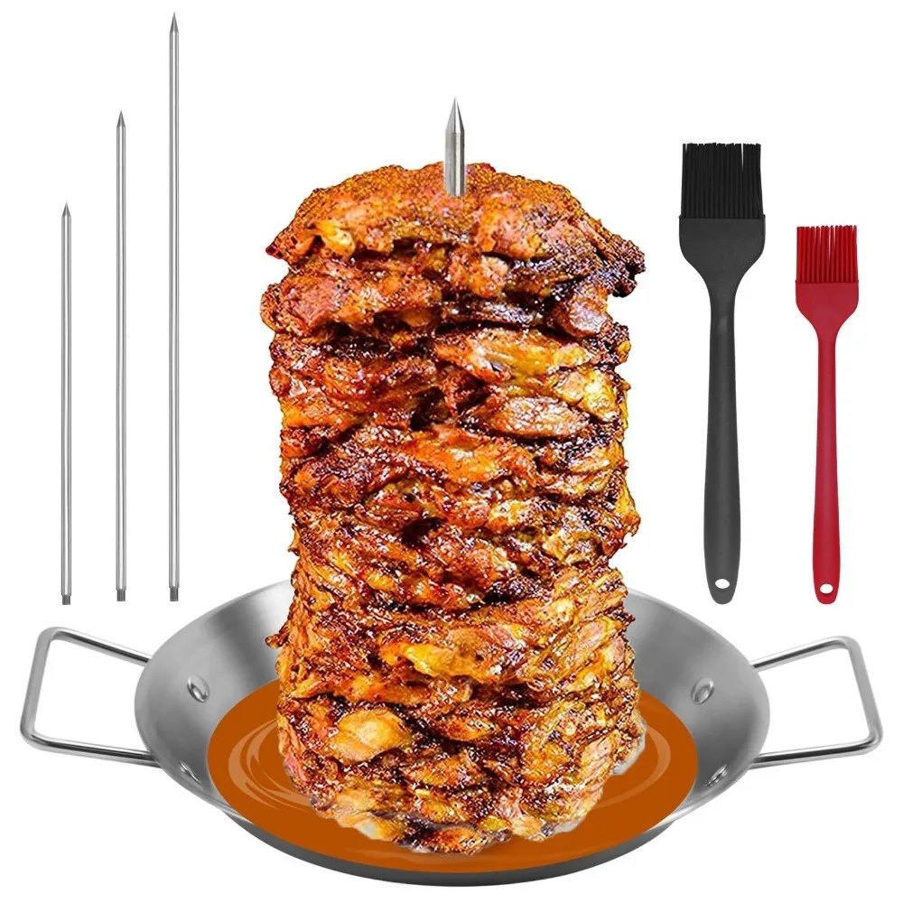 Stainless Steel Shawarma Skewer Stand Removable Spikes Heavy Duty Vertical Skewer Grill Set with Bowl 9/10.5/13inch