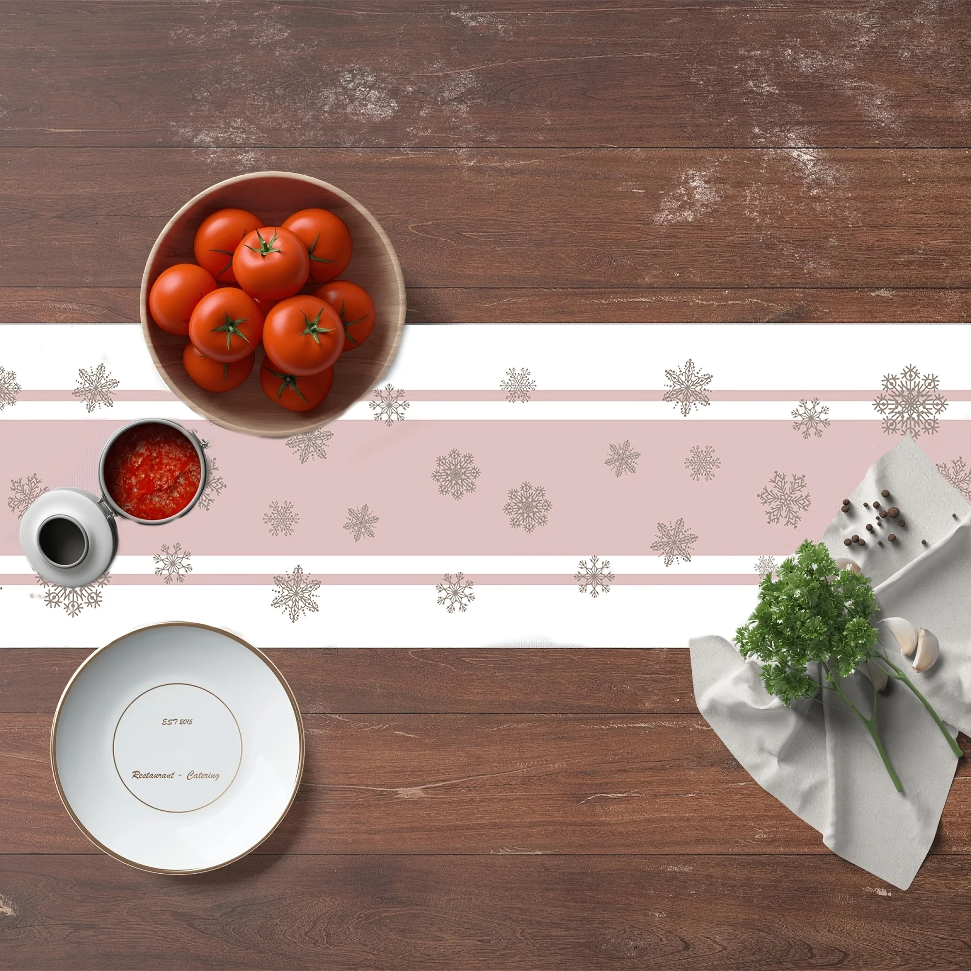 VIKAMA Pink Snowman Christmas Table Runner Snowflake Holiday Gathering Living Room Coffee Table Christmas Theme Decor
