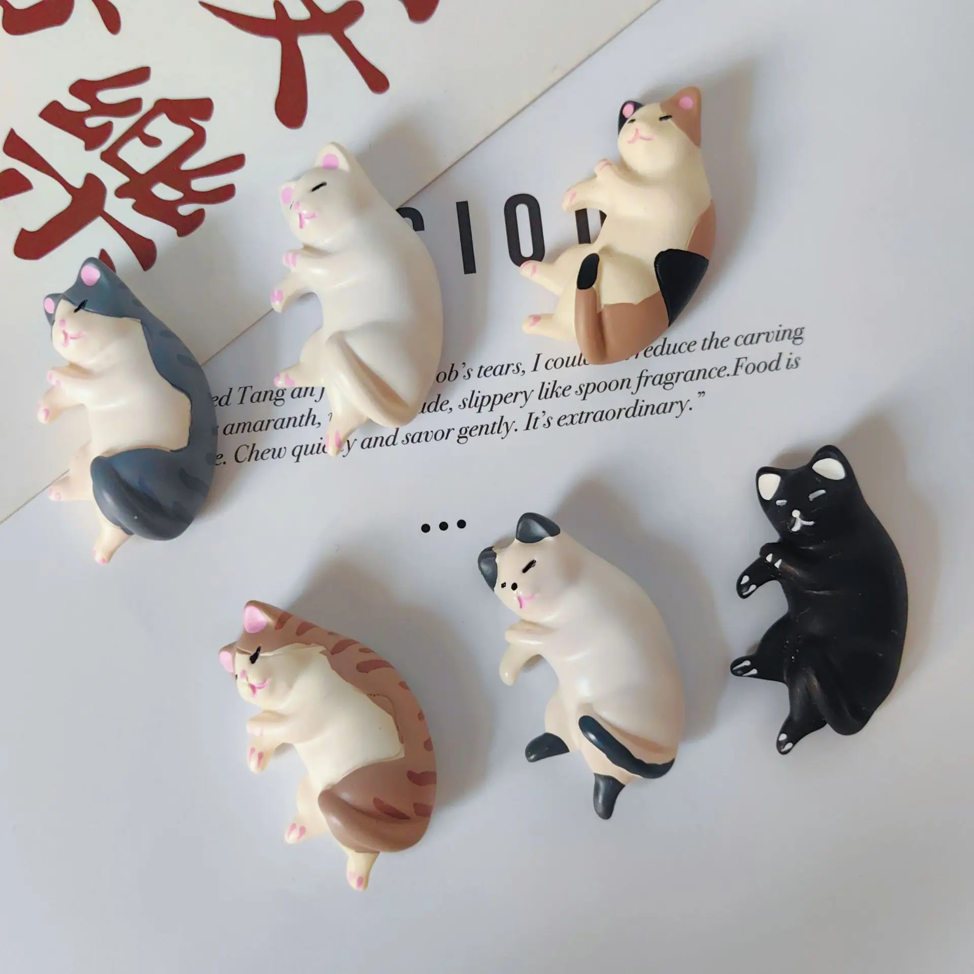 Cat Fridge Magnet Cute Sleeping posture Photo Wall Sticker Toy House Resin Mini Model Magnetic Decoration Message Handwork Gifts