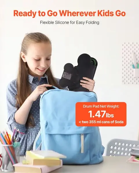 Batterie électrique 9 pads avec pédales, haut-parleurs intégrés pour enfants