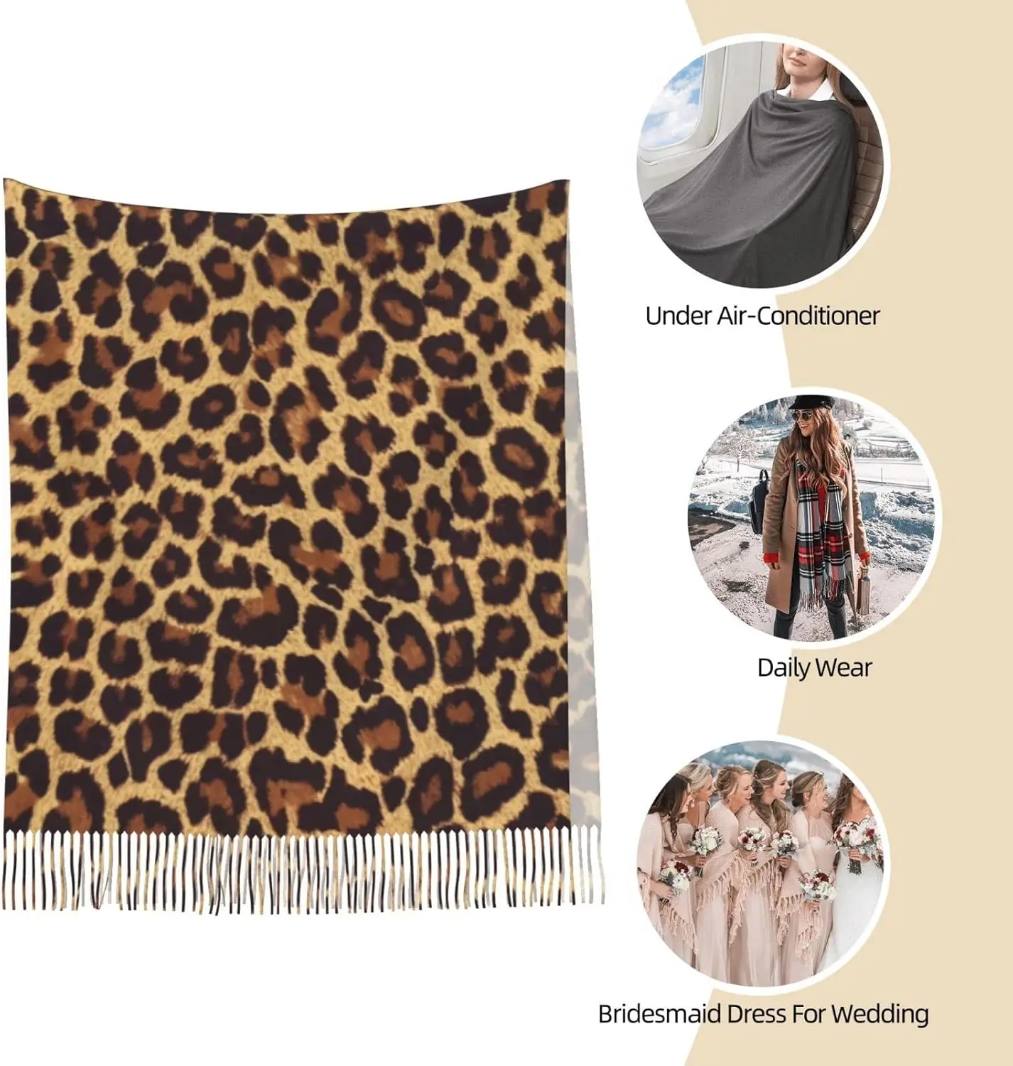 وشاح رائع على شكل الفهد شال طويل يلتف الباشمينا للنساء والفتيات مع شرابات ناعمة ودافئة ومريحة #6