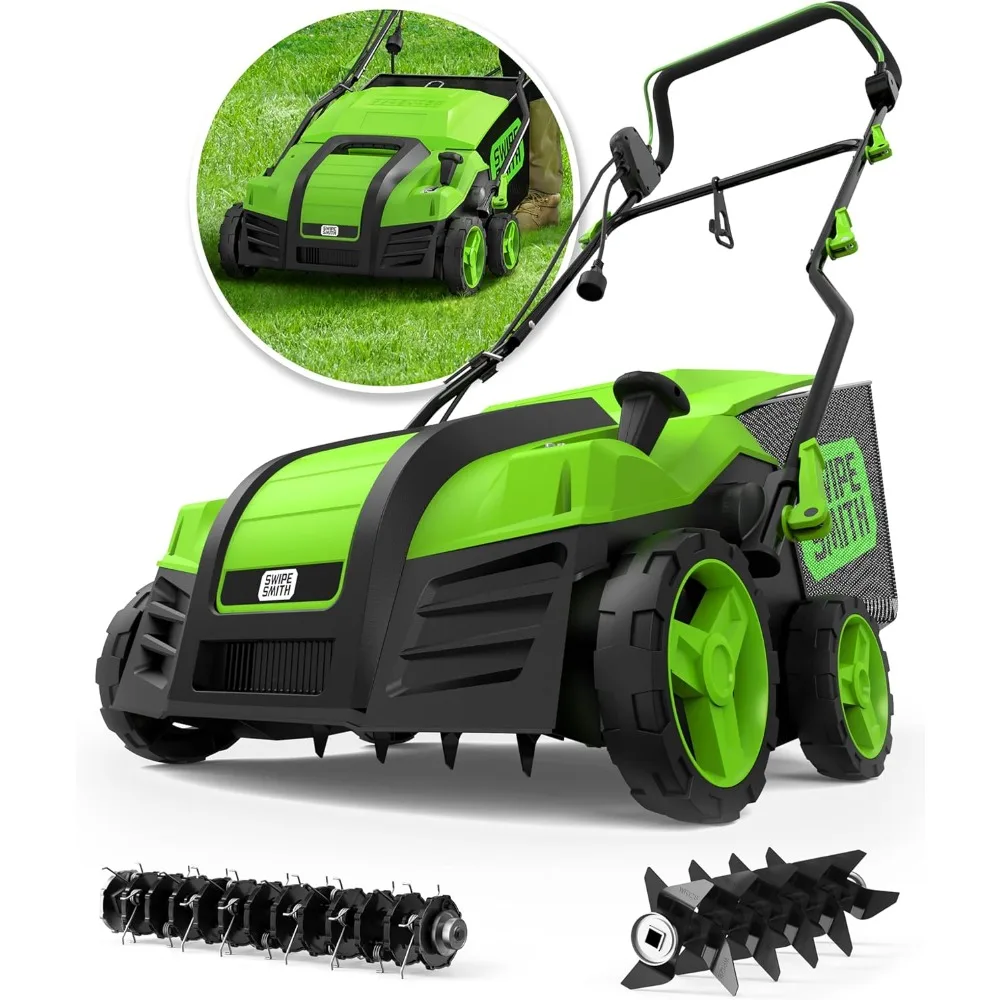 

16-Inch 15 Amp Electric Dethatcher Scarifier, 2024 Upgraded Lawn Dethatcher with 5-Position Depth Adjustment