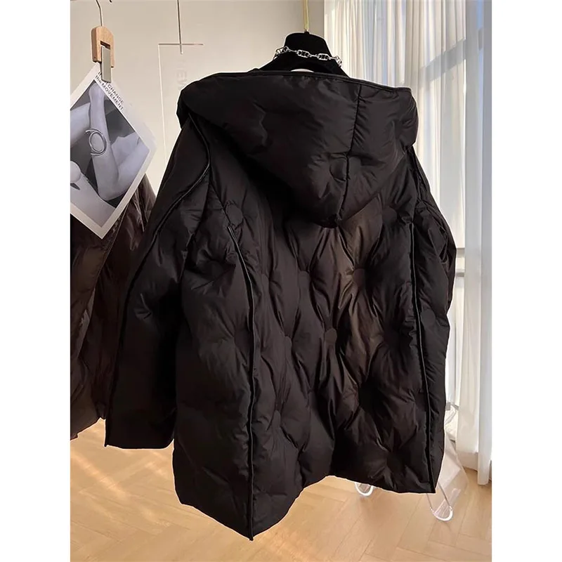 Korean White Duck Down Winter Women Jacket Thicken Puffer Coat 2024New Loose-fit Parka Hooded Warm Cotton-padded Jacket Outerwer