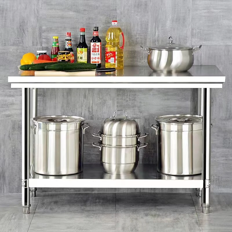 Double-layer workbench Thickened commercial kitchen Stainless steel chopping board Table Hotel console Loading table Rectangular