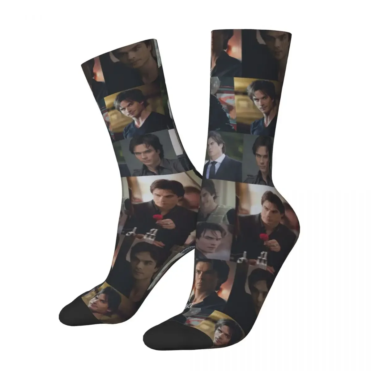 Damon Salvatore The Vampire Diaries Stockings Pattern Vintage Socks Spring Non Slip Socks Couple Cycling Soft Breathable Socks