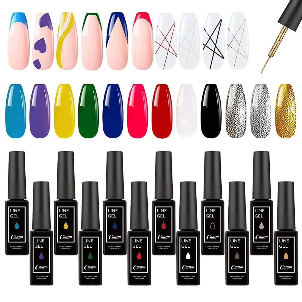 12-Color 10ml Liner Gel Line French Nail Gel Polish Soak Off UV/LED Painting Gel Beautiful Semi Permanent Varnish Nail Painting