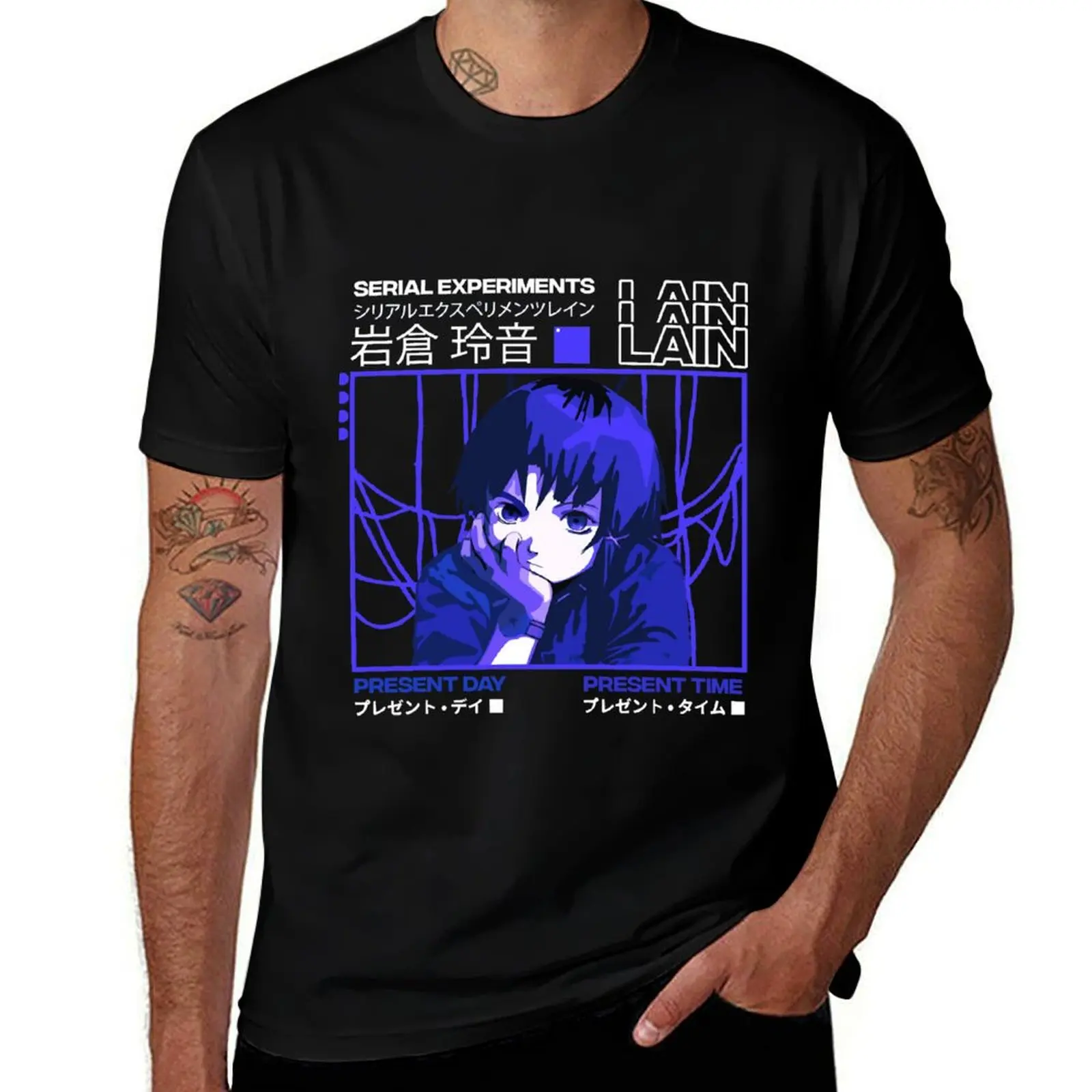 

Serial experiments lain darker T-Shirt t shirts for man graphic tees anime t shirts oversize man t shirt cotton T-Shirt