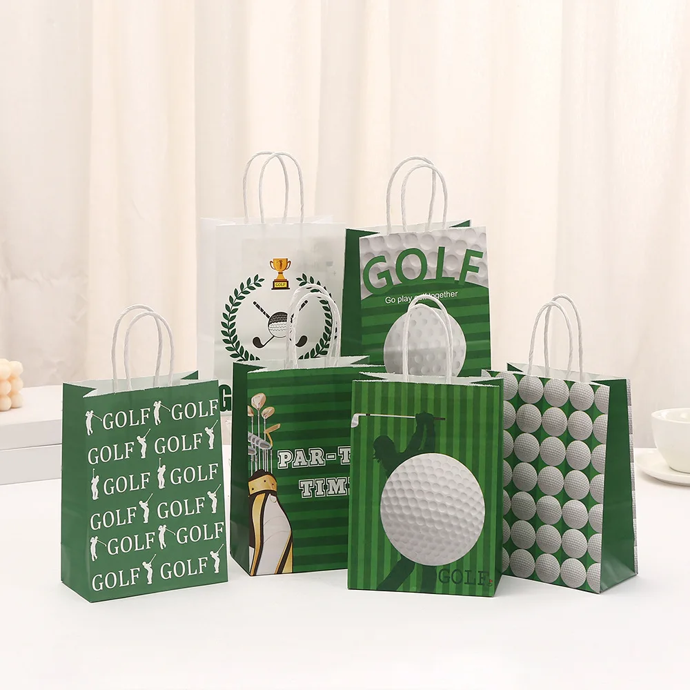 6Pc Ball Game Golf Paper Gift Packaging Bag Soccer Sports Theme Candy Bag Shopping Tote Bag for Birthday Baby Shower Party Decor