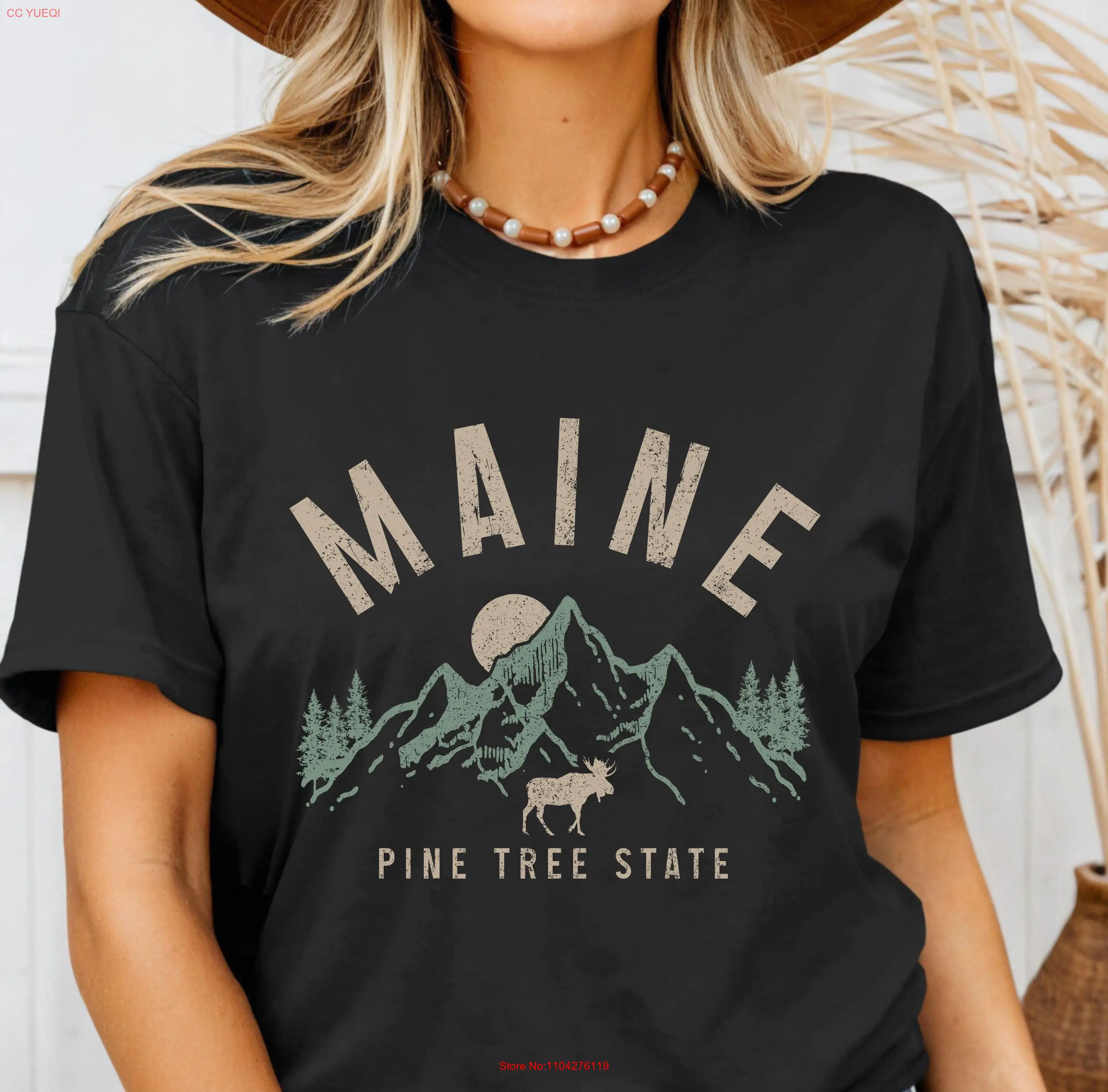 Maine Pine Tree State T Shirt Vintage Moose Mountains Nature Hiking Pride Souvenirs s long or short sleeves