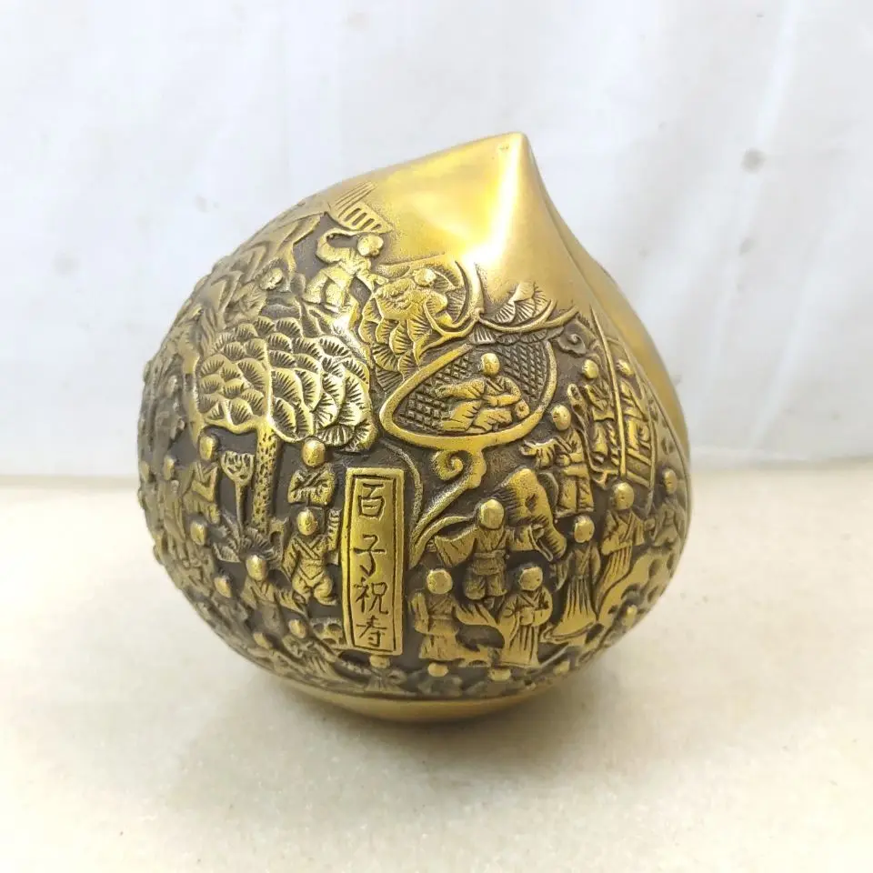 Antique Bronze Collection Brass Longevity Peach Eight Immortals Birthday Peach Decoration Living Room Home Decorations Gifts Des