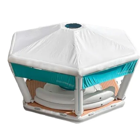 Wholesale Inflatable Pool Bar Float Low Priced Floating Island With Sun Shelter Water Amusement Facility Platform
