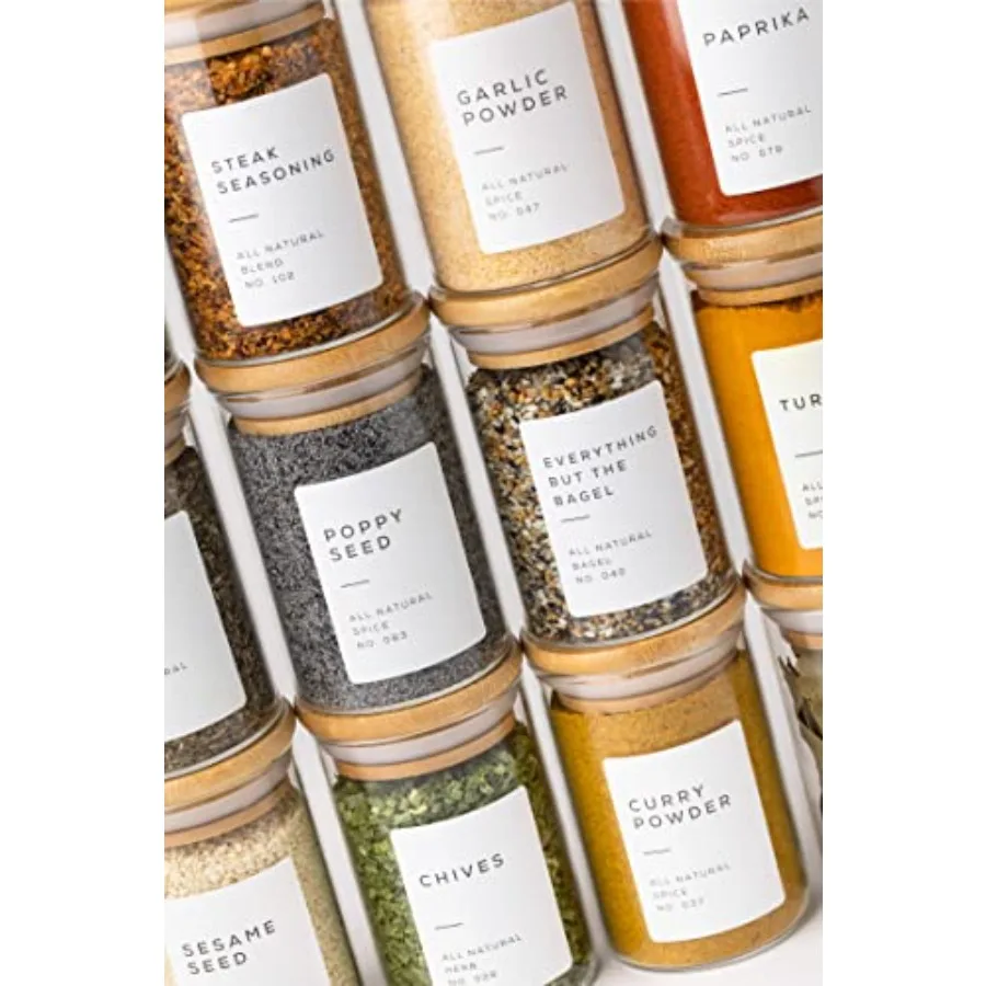 

Empty Spice Jars with Label Pack 12x Bamboo Lid Glass Jar . Small 6oz Spice Storage Bottles with 112 Printed Stickers and 48 Wr