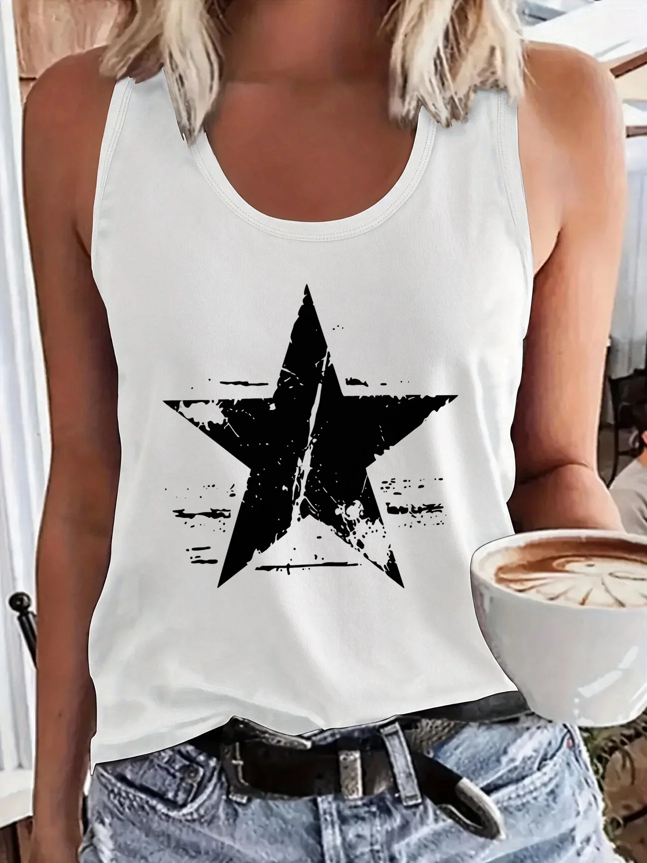 Women's A Classic Star Print Tank Tops Vintage Style Y2k Tshirt 90s Graphic Sleeveless Vest T Shirt Female Outfit Clothes Ladies