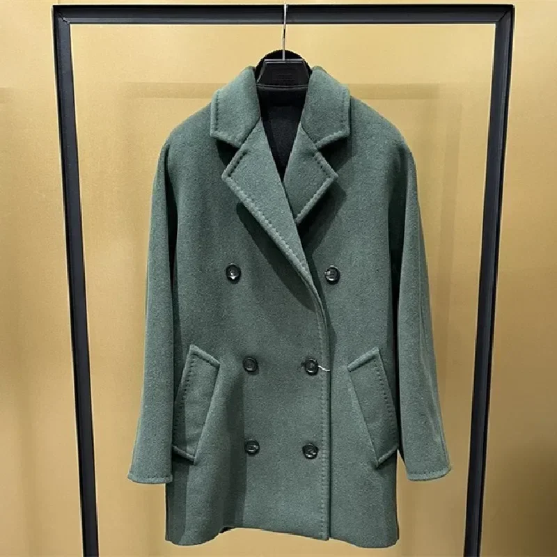 Max Rebus Women Cashmere Coat Wool Overcoat Slim and Thin 2025 Fashion Winter Cashmere Outerwear