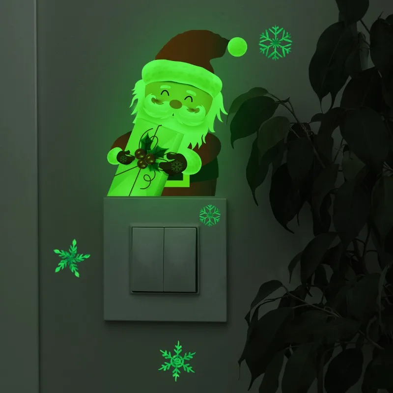 Luminous Santa Claus Switch Sticker Christmas Home Decoration Bedroom Living Room Decor Wallpaper Glow in The Dark Wall Decals