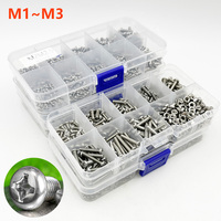 500/320pcs 304 Stainless Steel Cross Round Pan Head Phillips Machine Screw Button Head Cap Cross Bolt M1 M1.2 M1.4 M1.6 M2.5 M3