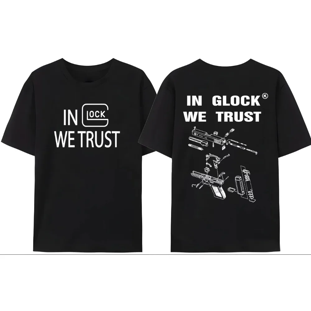 

2025 В GLOCK WE TRUST Футболка в стиле панк для мужчин и женщин Y2k Хип-хоп Уличная одежда Топы Harajuku Trend Футболка с коротким рукавом