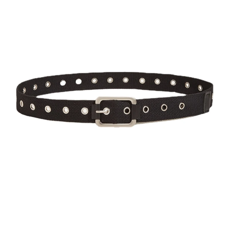 

New Needle Buckle Canvas Belt for Students, Men and Women, The Whole Metal Hollowed-out Extension Belt Designer Belt