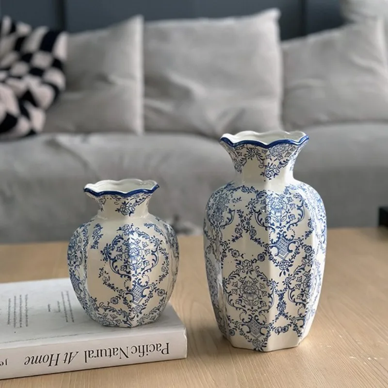 

1PCS Hand-Painted Blue and White Porcelain Vase Elegant Home Decor for Living Room Entryway Desktop Flower Arrangement Display