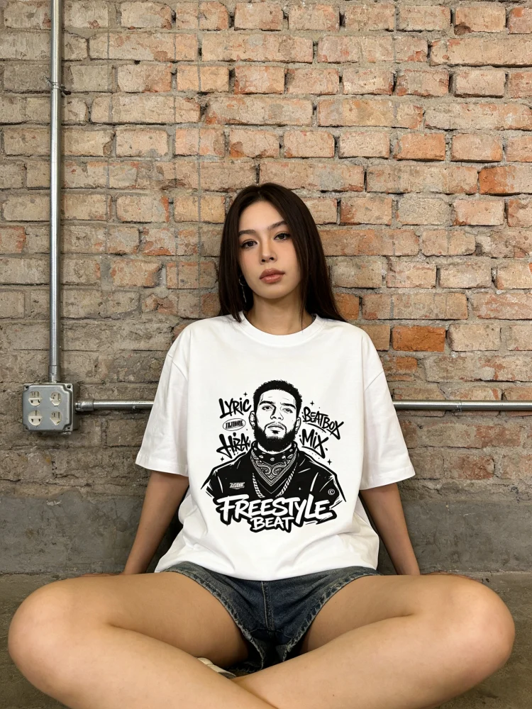 

Футболка ZAZOMDE с художественным дизайном, графика с текстом песни в стиле фристайл, футболка из чистого хлопка с короткими рукавами, унисекс, уличная мода