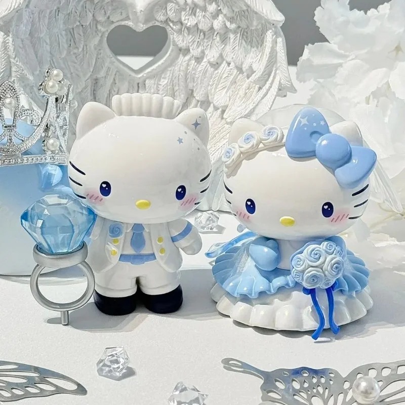 Personagens série de casamento caixa cega kitty & amigos tema nupcial romântico ornamental articulado estatuetas de mesa presente aniversário