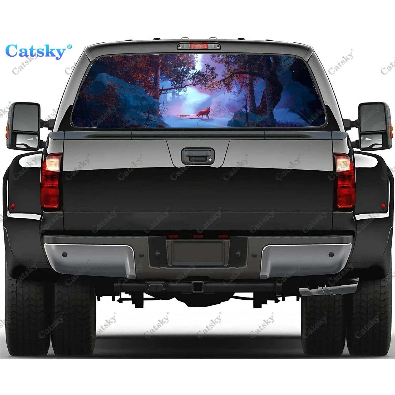 

White Wolf Howling Rear Window Decals for Truck,Pickup Window Decal,Rear Window Tint Graphic Perforated Vinyl Truck Sticker