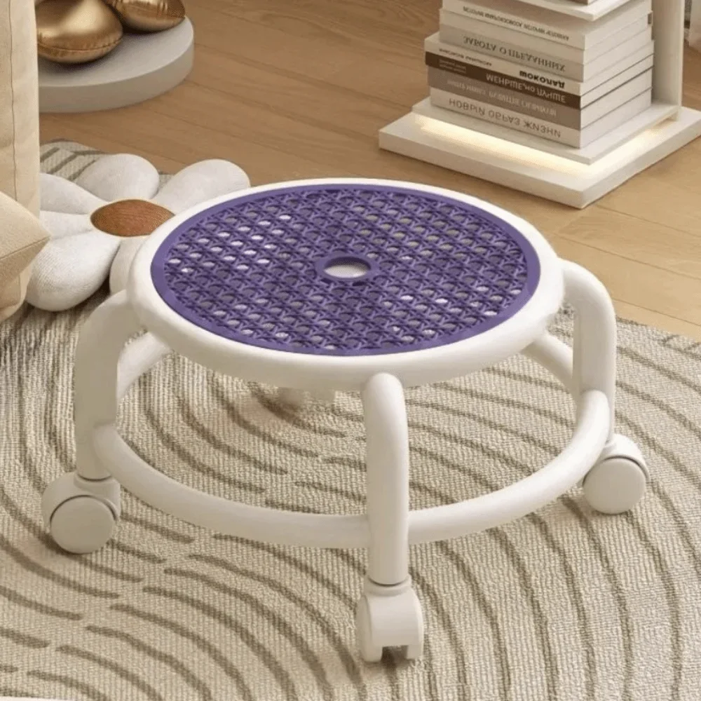 Folding Design Round Rolling Stool Small Grey Swivel Stool Low Practical Step Stool Kitchen