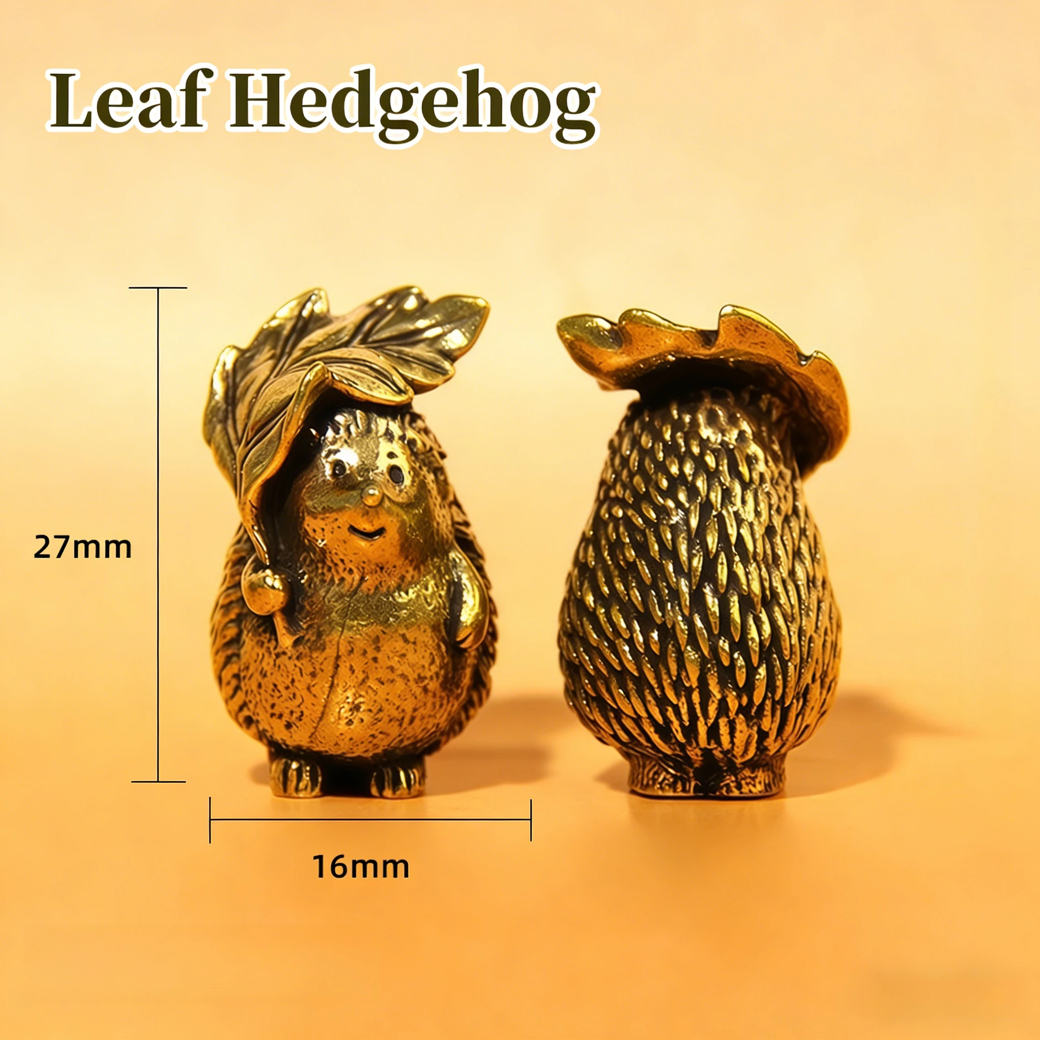 Sammlerfiguren, Messing-Igelstatue mit Blatt und Blume, niedliche Dekoration für Zuhause, Schreibtisch und Büro-Bücherregal, zum Verschenken – Detail 7