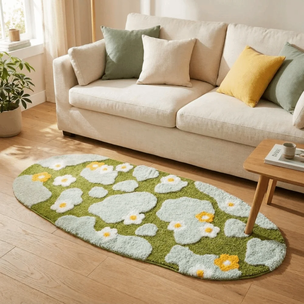 Home Decor Irregular Imitation Cashmere Carpet Flower Pattern Non Slip Green Moss Rug Absorbent Soft Area Rugs Sofa Area