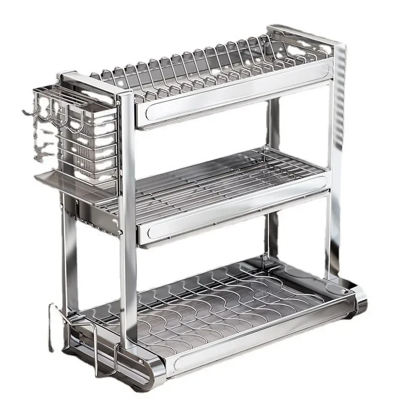 Thickened Stainless Steel Kitchen Drain Storage Rack Multifunctional Countertop for Chopsticks, Dishes, Basket, Cupboard