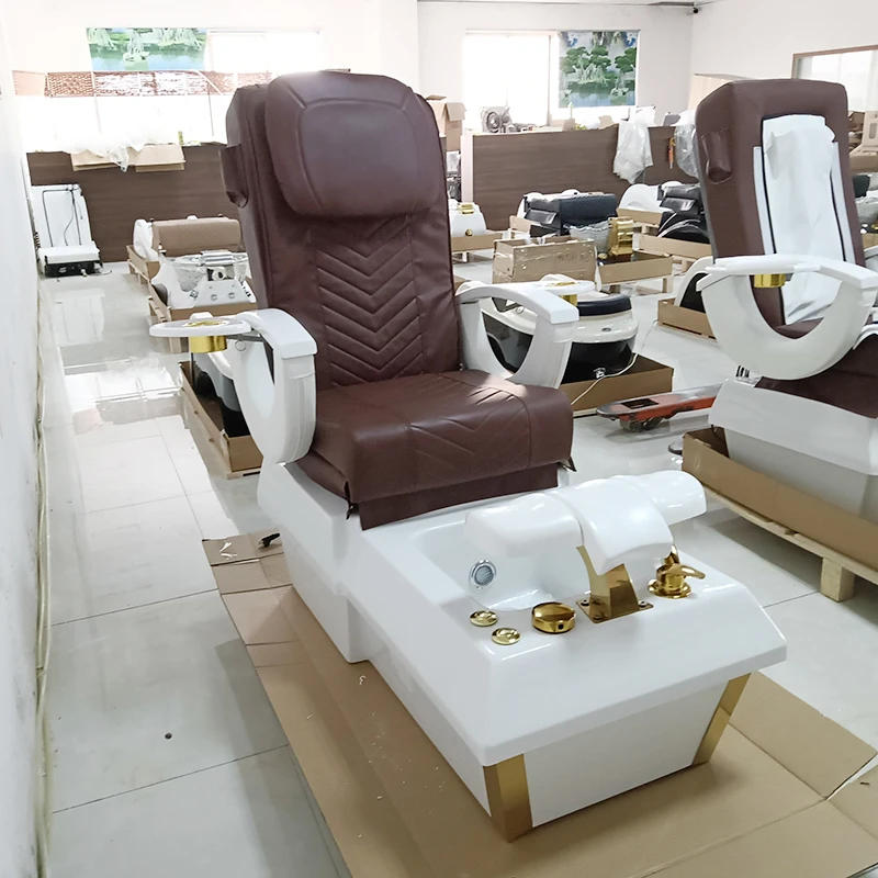 Luxury Saloon Equipment White Gold Pipeless Pedicure Spa Chair Electric Massage Pedicure Chair For Nail Salon