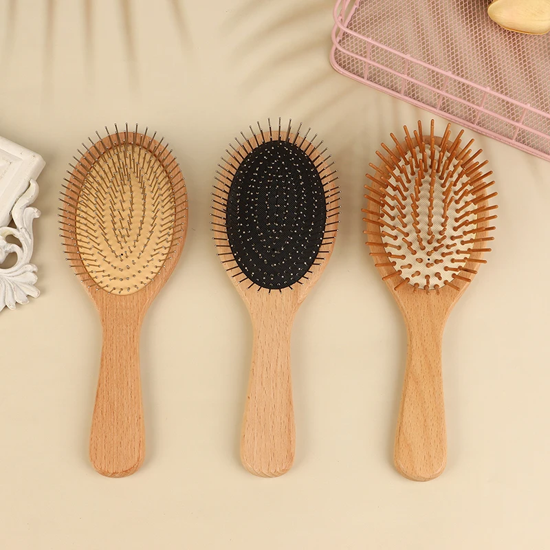 Brosse à Cheveux en Bambou et Acier, Peigne de Énergie du Cuir oral elu, Palette Naturelle, Airbag, Manche Coussin, 1 Pièce