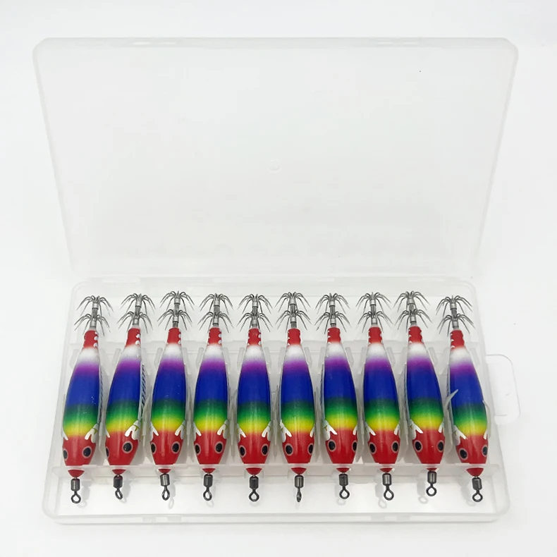 ShareShark 10 Stück/Box 8cm/5,7g Leuchtender Tintenfisch-Jig-Köder, Holz-Garnelen-Köder, Künstlicher Köder, Tintenfisch-Haken-Köder – Detail 18