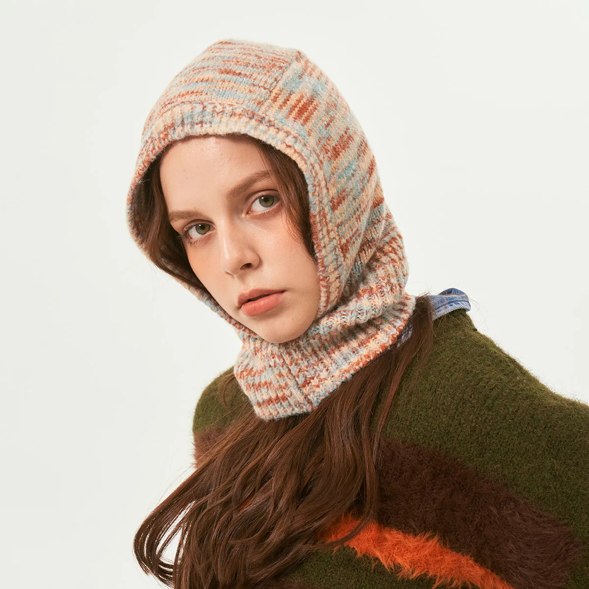 Sombreros de pasamontañas de lana de arcoíris para hombres y mujeres, gorros de punto con capucha para dama al aire libre, gorros de cuello de una