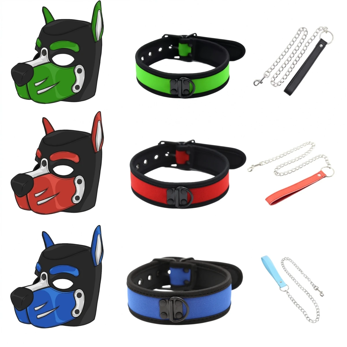 Men Women Puppy Cosplay Costumes of 6 Colour New Padded Rubber Full Head Hood Mask with Adjustable Collar for Dog Roleplay
