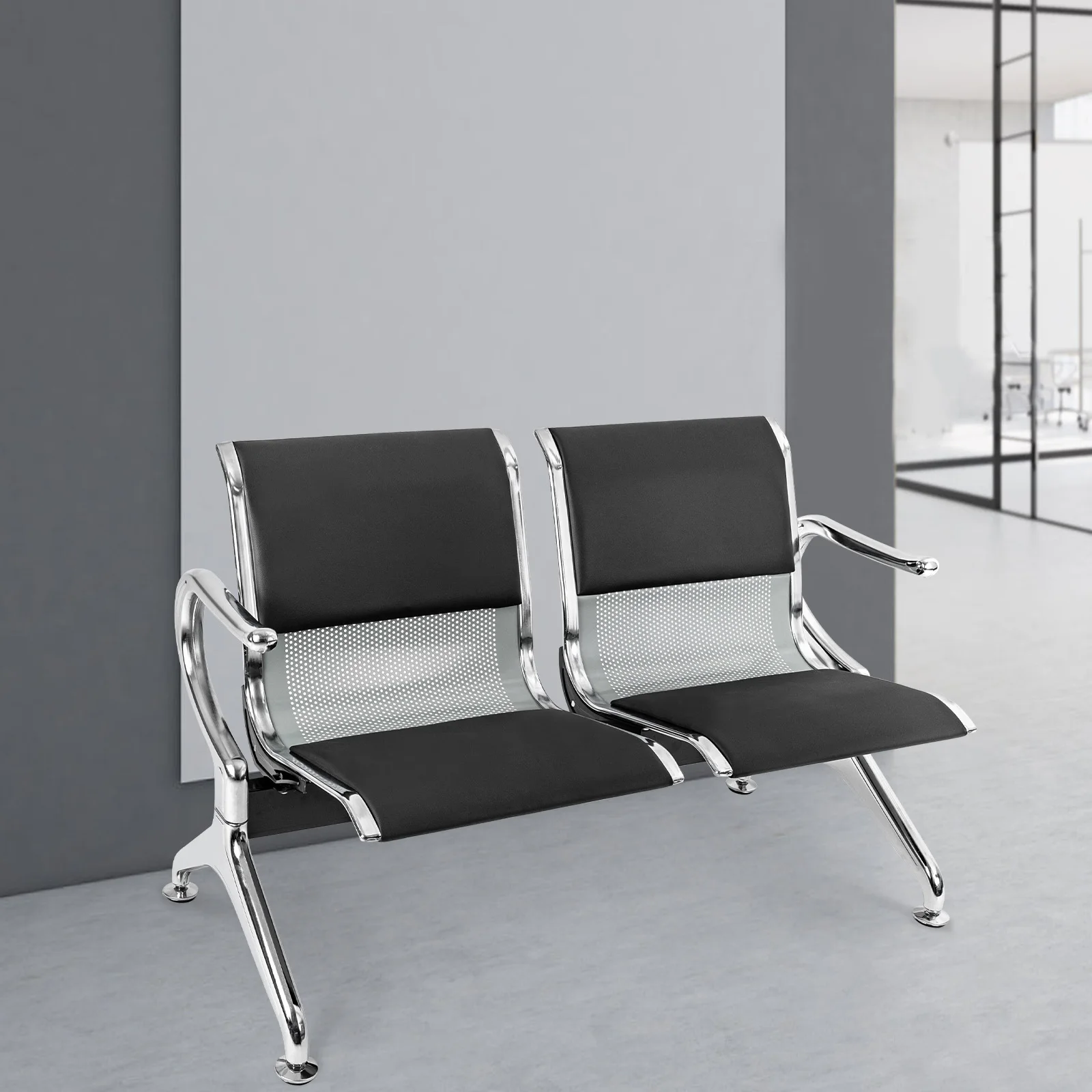 2-Seat Waiting Room Chair Guest Reception Soft Chair for Guest Reception Waiting Room Bench for Airport Hospital Bank