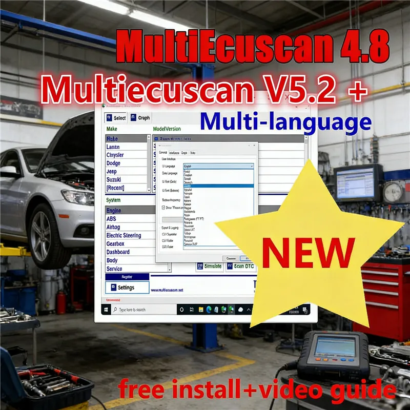 

Car software Multiecuscan V5.2+4.8 work with ELM327 for Fiat/Chrysler/Dodge/Jeep/Suzuki OBDII Scanner Software