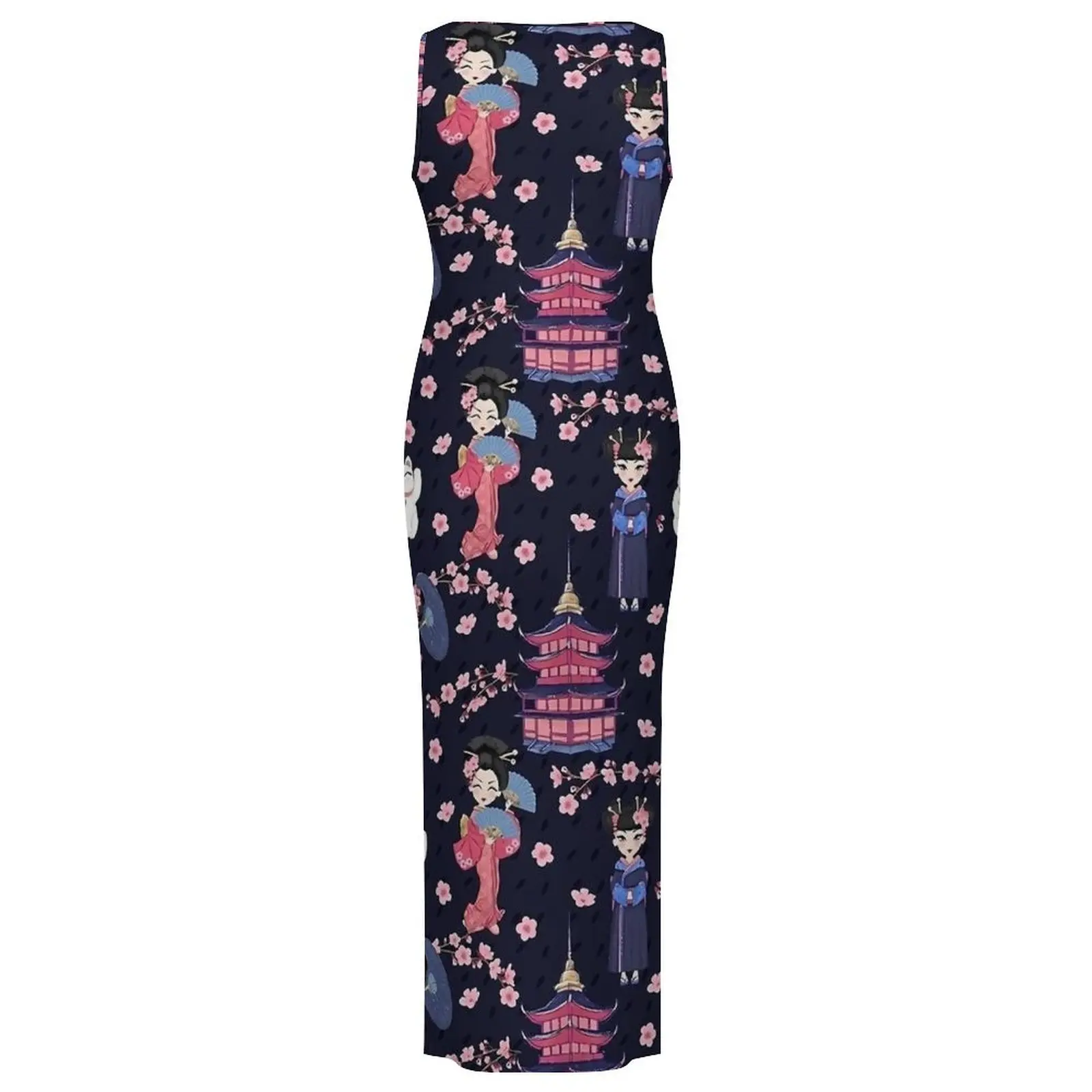 Schattige Japanse poppen marineblauwe jurk Mouwloze retro maxi-jurken Vakantie Street Fashion Design Bodycon-jurk Groot formaat 3XL 4XL
