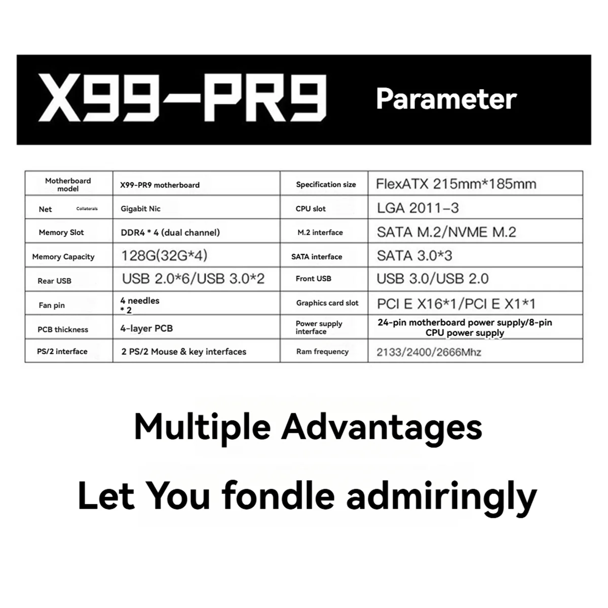 

【Hot&Price】X99 PR9 Материнская плата LGA 2011-3 Комплект поддерживает 4X DDR4 RAM SATA M.2/NVME M.2 с процессором E5 2666v3