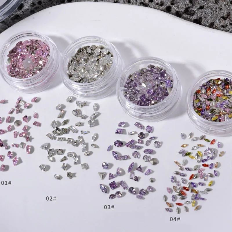 1Jar/50pcs Multicolor Nail Art Rhinestone Super Bright Glass Pointed Bottom Glitter Diamond Multiple Sizes Manicure Accessories