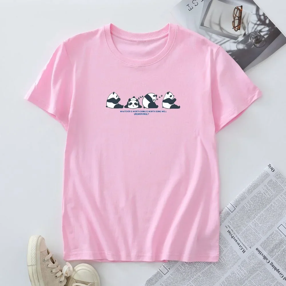 Camisetas de talla grande para mujer, camiseta de verano, ropa 100% de algodón para mujer, camisetas de manga corta, camisetas gráficas de Panda a la moda, camiseta para mujer