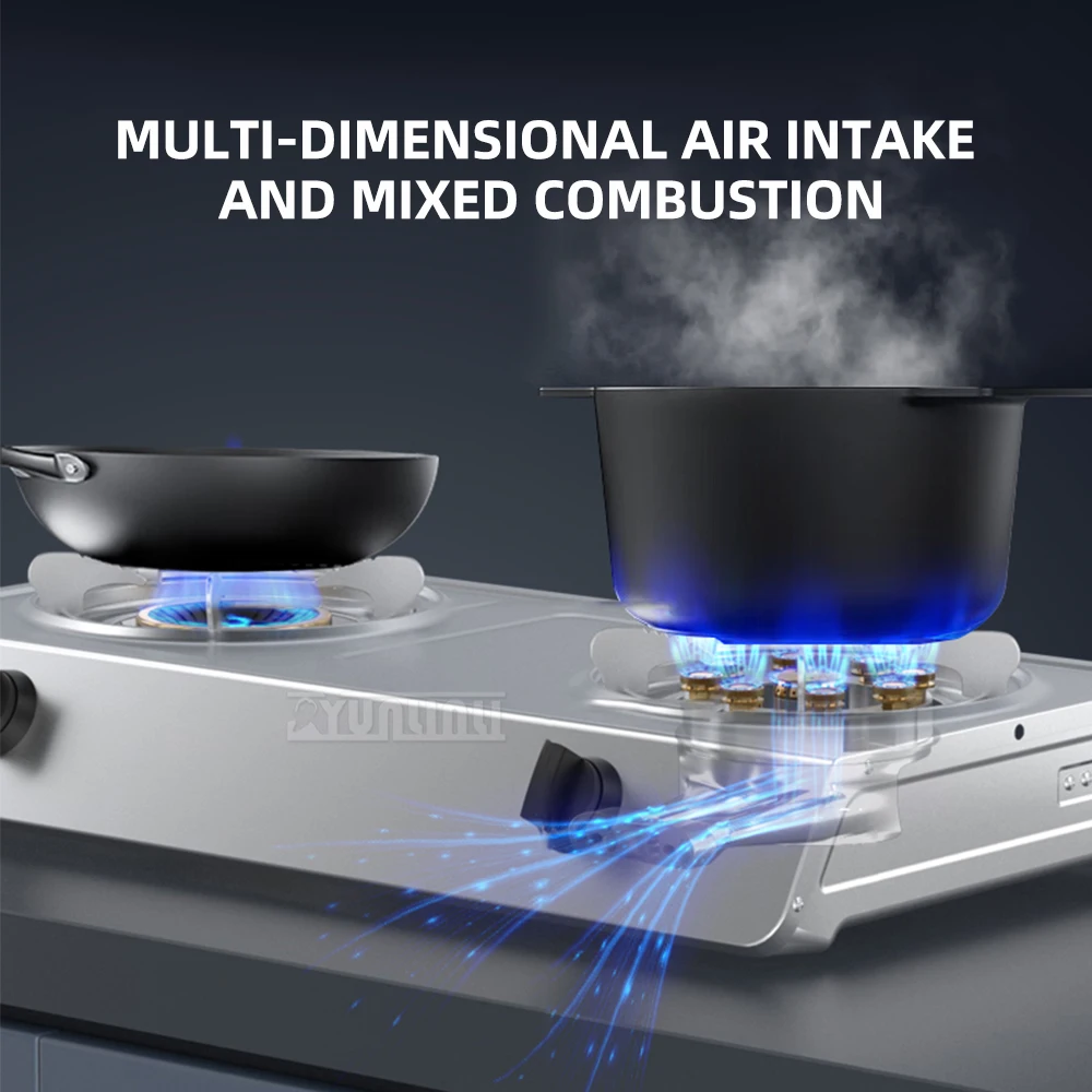 Household Stainless Steel Gas Stove 5.2kw Dual Burner Energy Efficient Cooking Range for Kitchen
