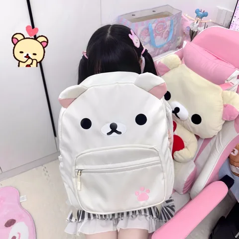 Милый рюкзак Rilakkuma с мультяшной вышивкой, вместительный школьный ранец для студентов, нейлоновые многофункциональные сумки