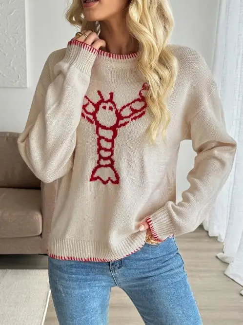 2025 Autumn/winter Hot Selling New Match Animal Pattern Round Neck Hoodie Sweater for Women